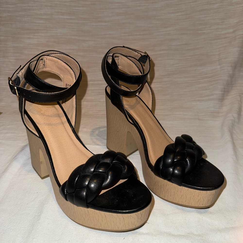 Black and Tan Platform Braided Sandals